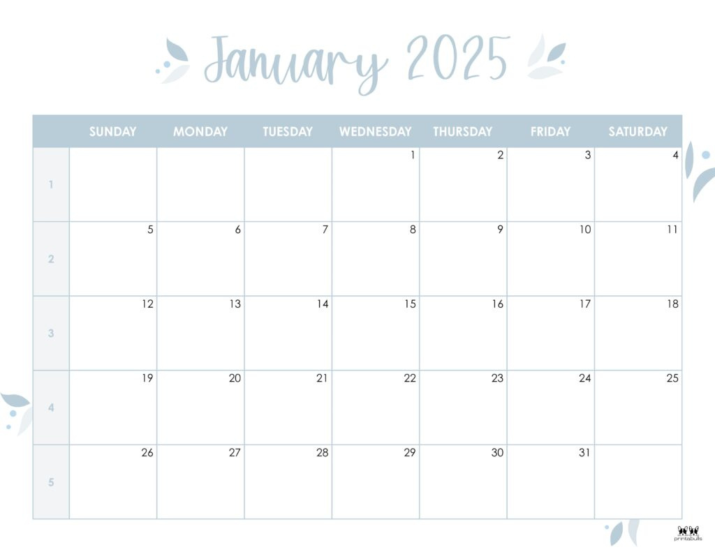 January 2025 Calendars - 107 Free Printables | Printabulls for Blank January 2025 Calendar Printable