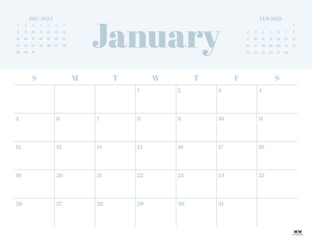 January 2025 Calendars - 107 Free Printables | Printabulls for Blank January Calendar 2025 Printable