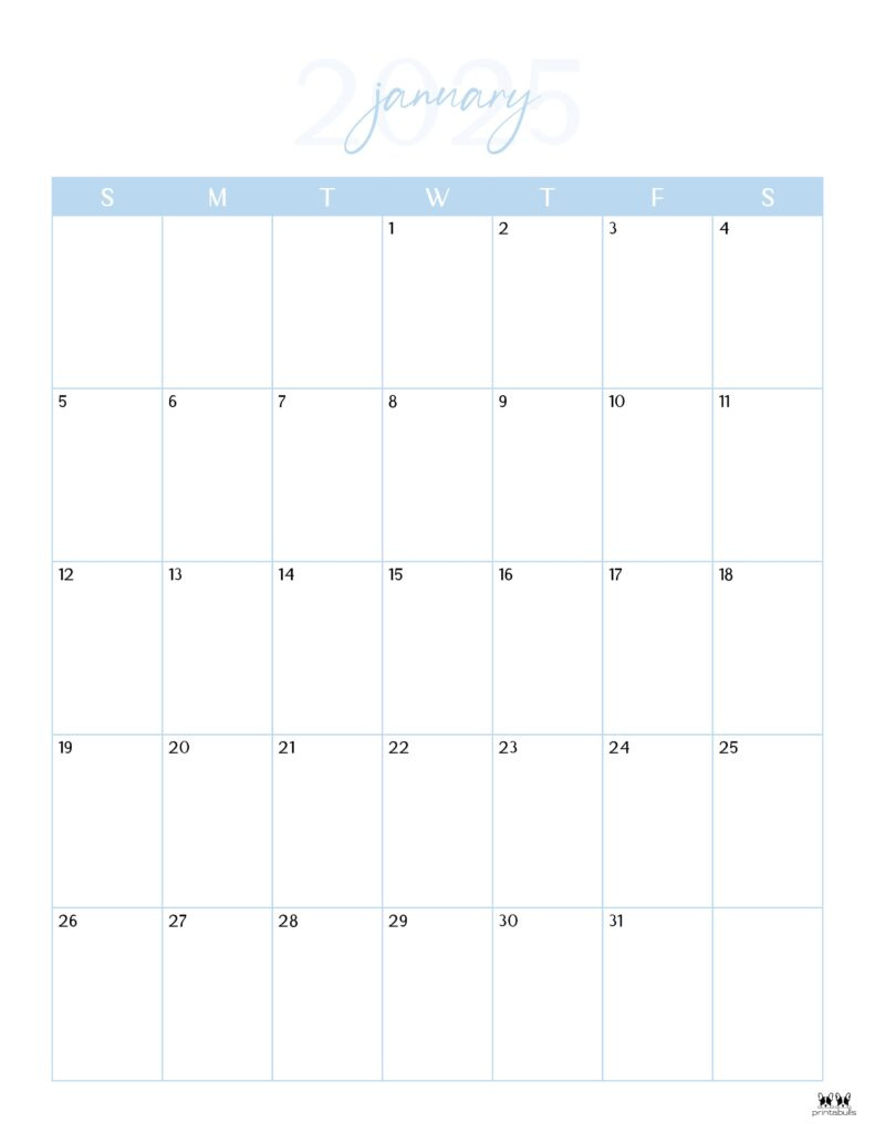 January 2025 Calendars - 107 Free Printables | Printabulls for Calendar 2025 January Printable