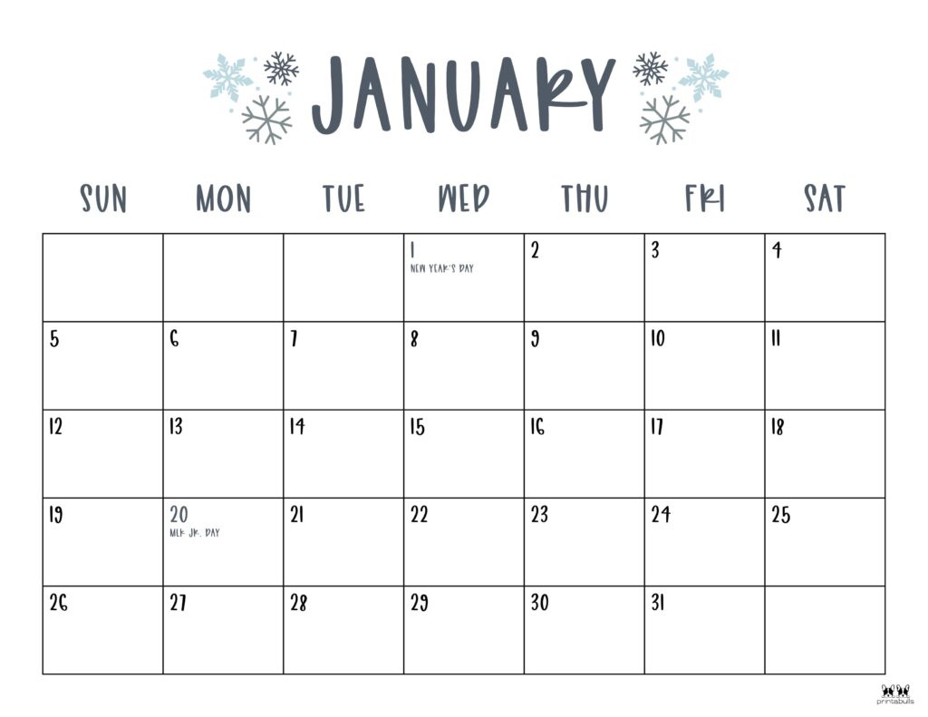 January 2025 Calendars - 107 Free Printables | Printabulls for Free Printable 2025 Monthly Calendar With Holidays