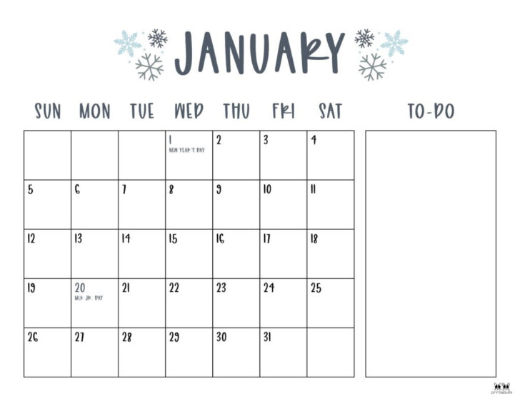 Free Printable January 2025 Calendar Cute