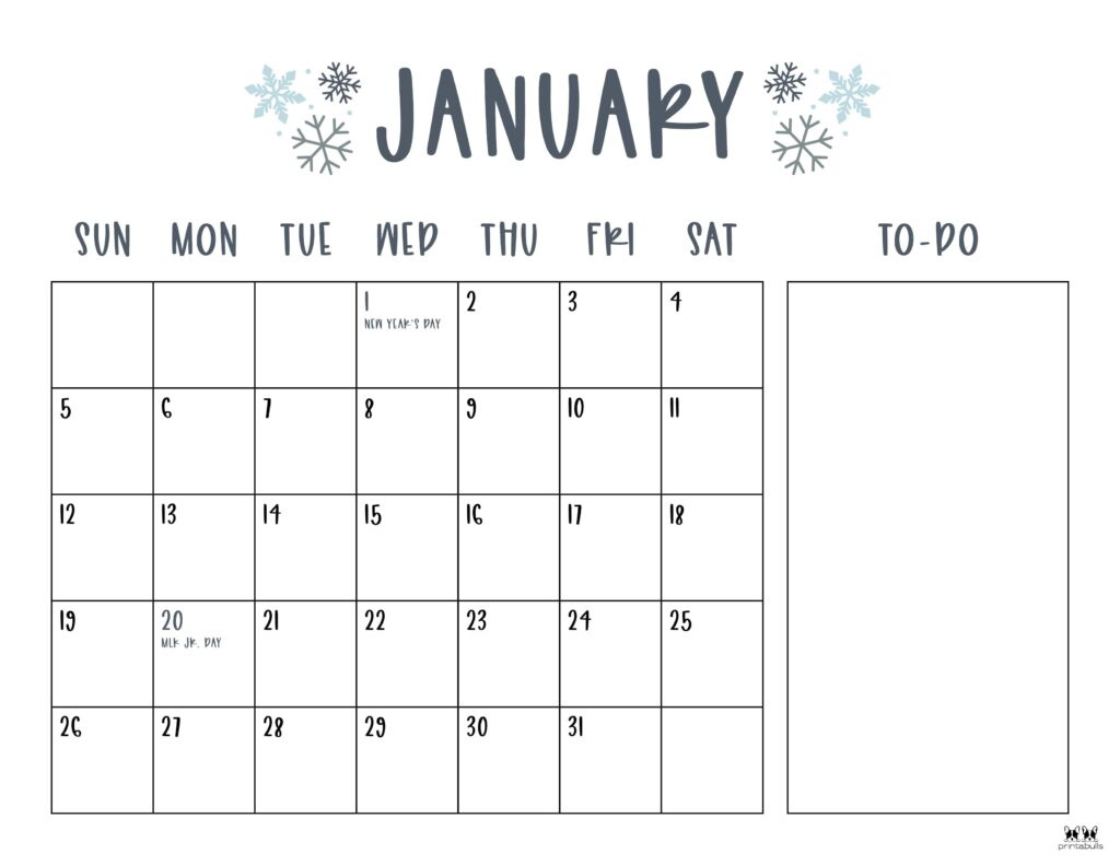 January 2025 Calendars - 107 Free Printables | Printabulls in Free Printable January 2025 Calendar Cute