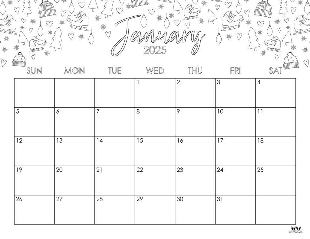 January 2025 Calendars - 107 Free Printables | Printabulls in January 2025 Calendar Printable Cute