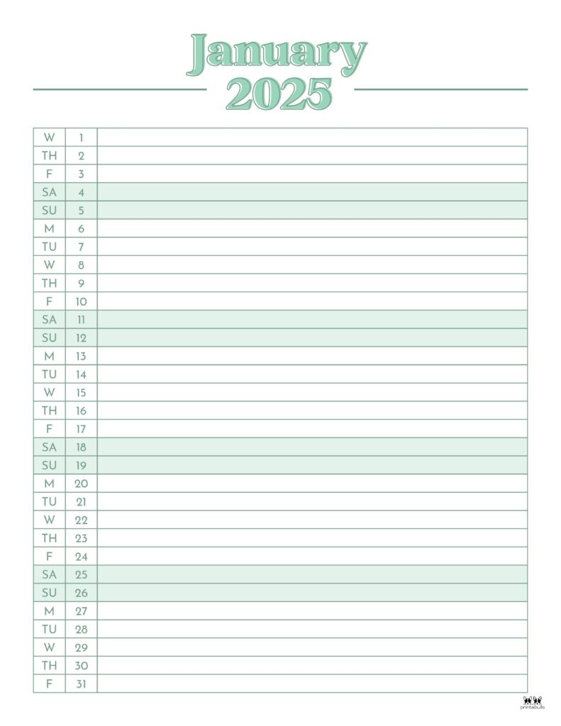 January 2025 Calendars - 107 Free Printables | Printabulls inside January 2025 Calendar Planner Printable