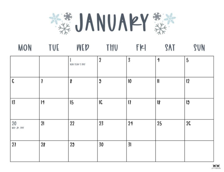 Cute Printable January 2025 Calendar