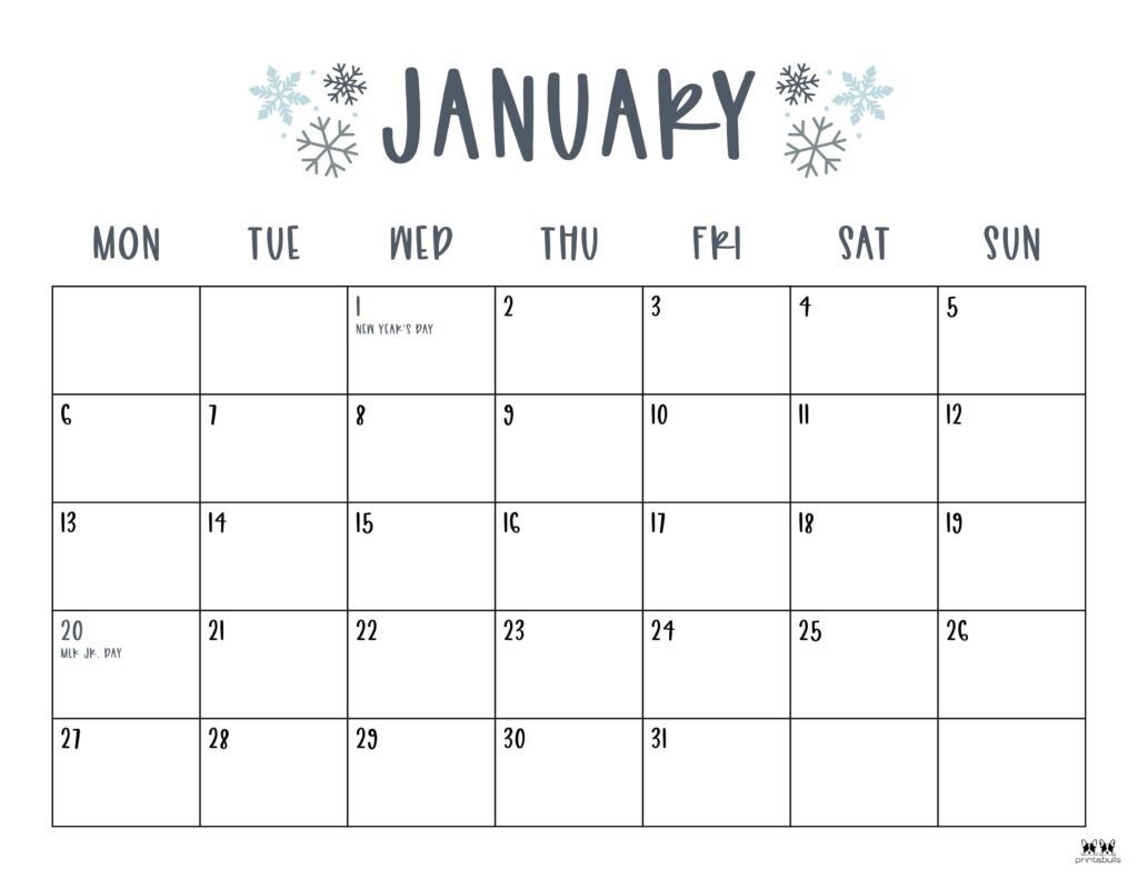 January 2025 Calendars - 107 Free Printables | Printabulls regarding Cute Printable January 2025 Calendar