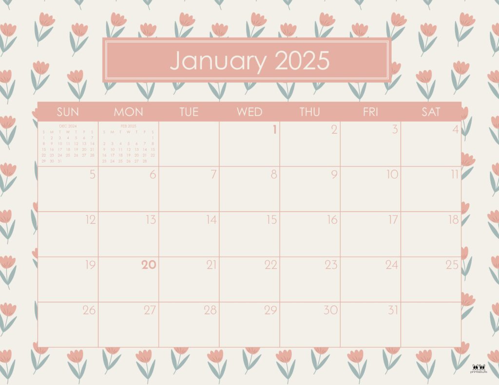 January 2025 Calendars - 107 Free Printables | Printabulls regarding January 2025 Calendar Printable Pink