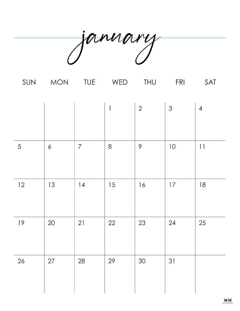 January 2025 Calendars - 107 Free Printables | Printabulls throughout 2025 Monthly Calendar Vertical Printable Free