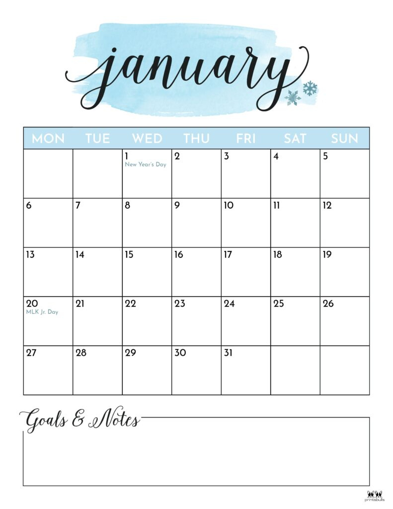 January 2025 Calendars - 107 Free Printables | Printabulls throughout January 2025 Calendar Printable Cute