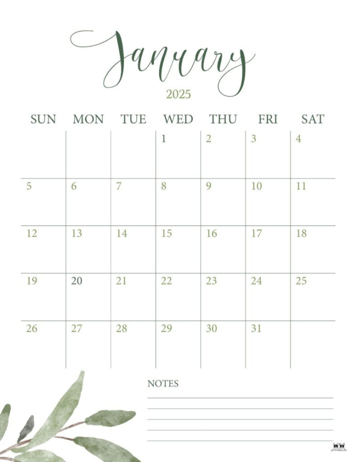 January 2025 Monthly Calendar Printable