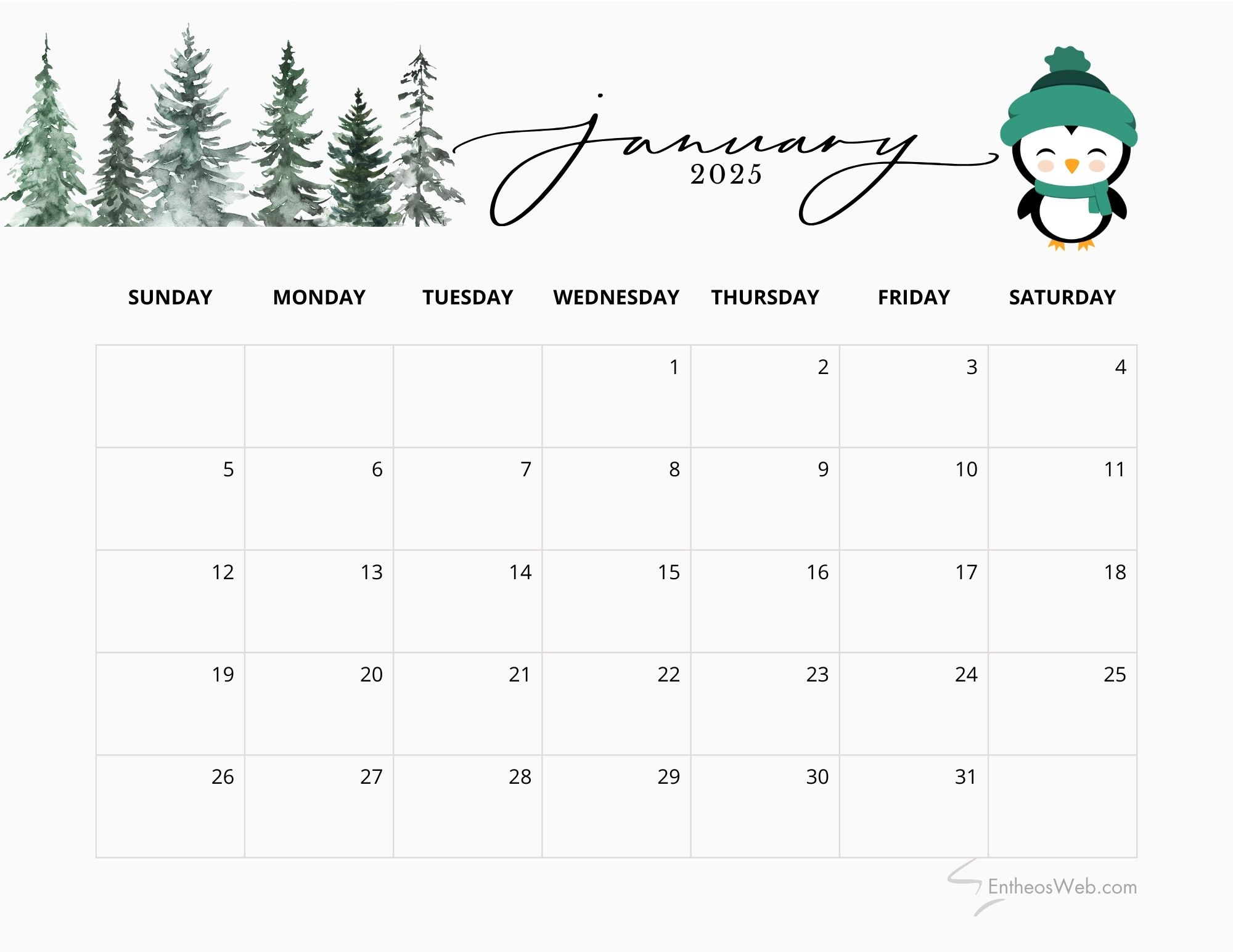 January 2025 Calendars | Entheosweb for January 2025 Calendar Planner Printable