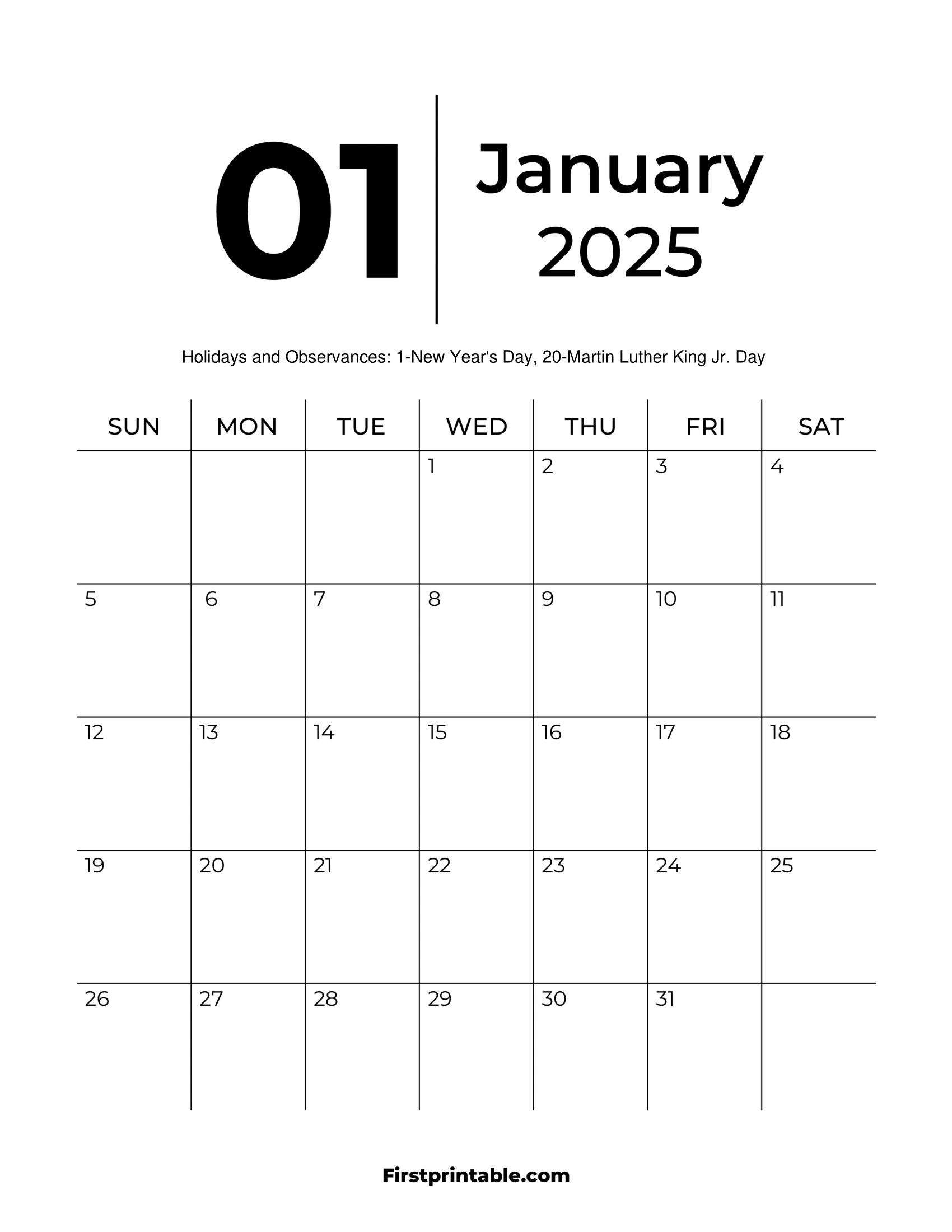 January 2025 Calendars - Free Printable &amp;amp; Fillable inside Printable January 2025 Planner