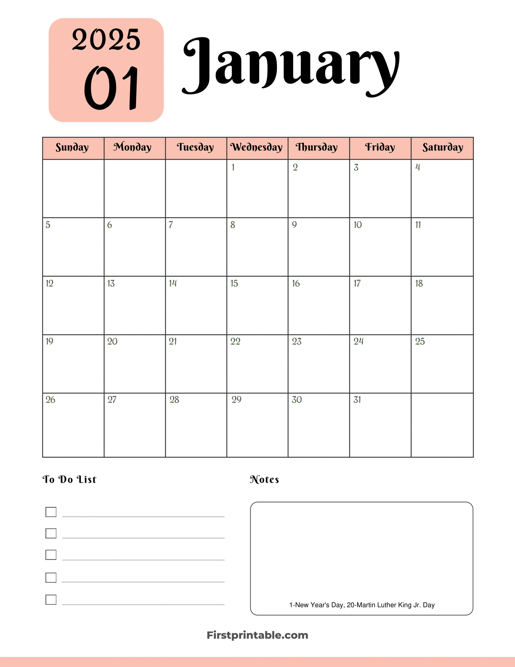 January 2025 Calendars - Free Printable &amp;amp; Fillable pertaining to January 2025 Daily Planner Printable