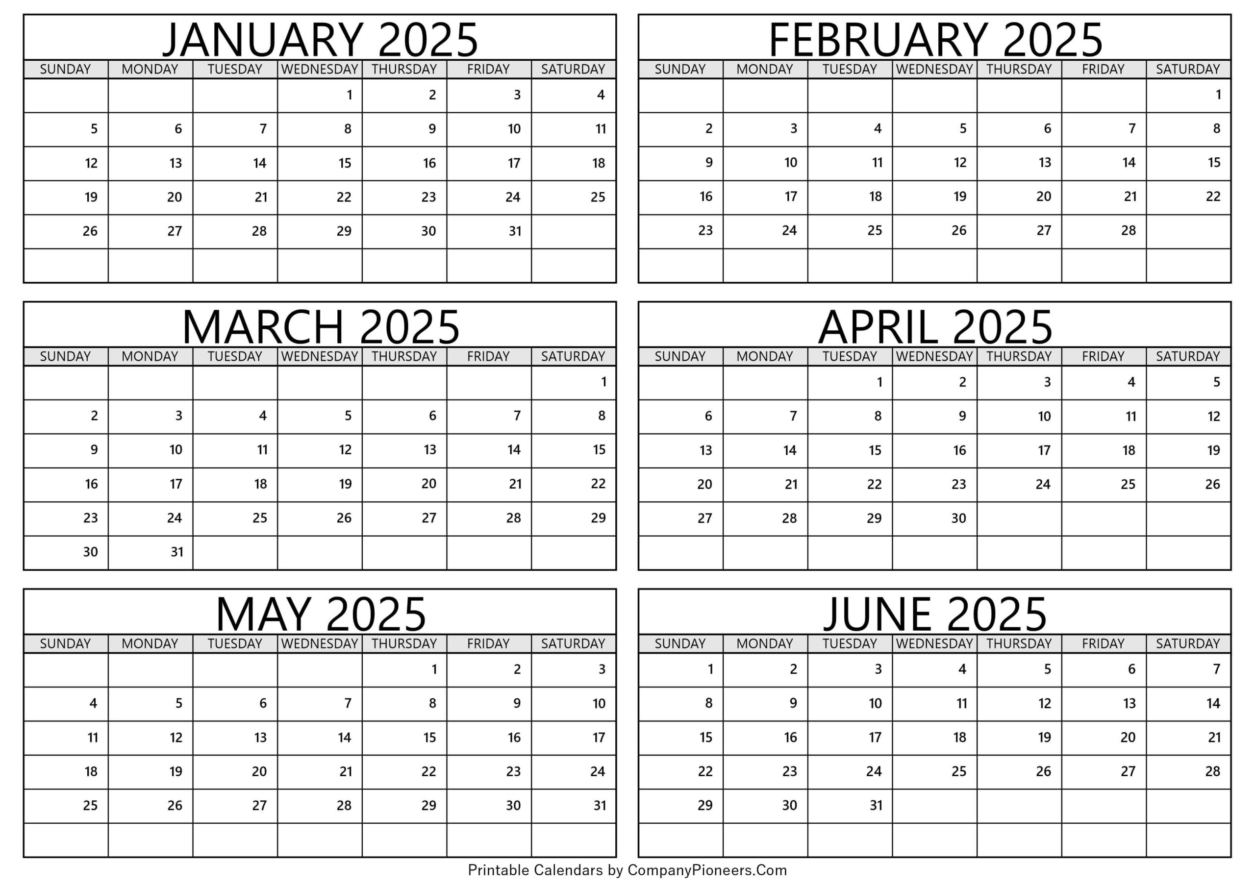 January To June 2025 Calendar Printable - Template pertaining to January To June 2025 Calendar Printable