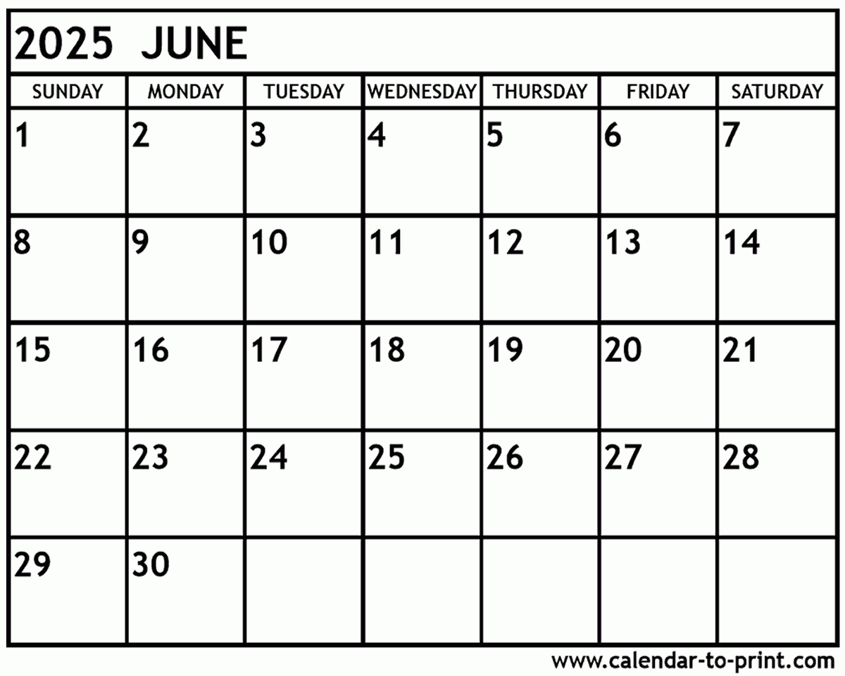 June 2025 Calendar Printable regarding January June 2025 Calendar Printable