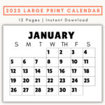 Large Print Monthly Calendar, 2025, Senior Citizen Calendar With For Large 2025 Calendar Printable