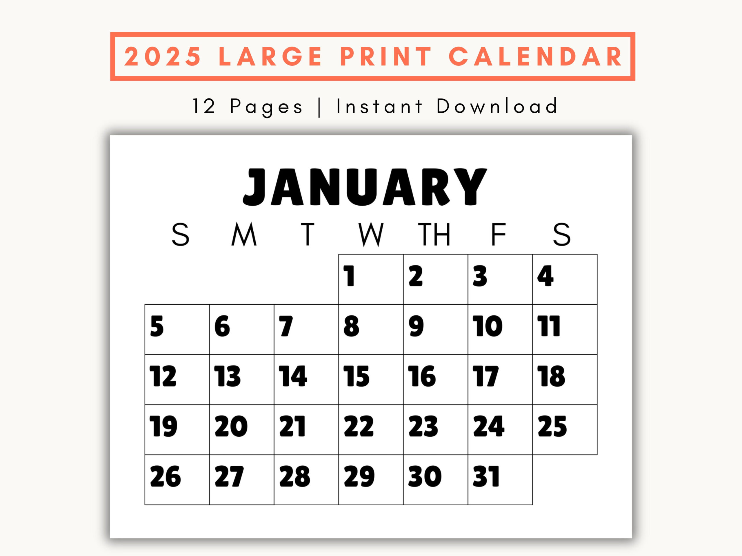 Large Print Monthly Calendar, 2025, Senior Citizen Calendar With for Large 2025 Calendar Printable