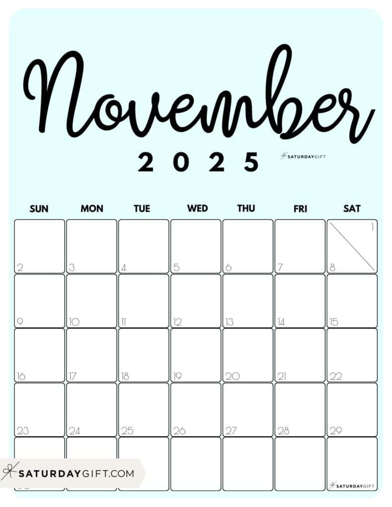 November 2025 Calendar - 20 Cute &amp;amp; Free Printables | Saturdaygift pertaining to Cute Printable November And December 2024 Calendar