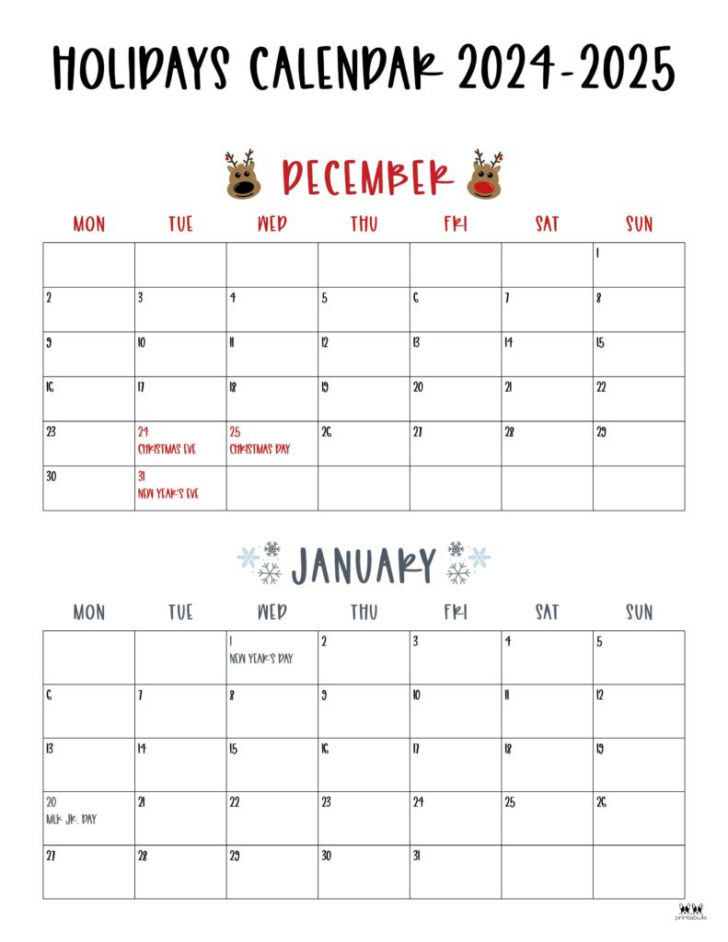 December January Calendar 2024 2025 Printable