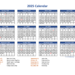 Pdf Calendar 2025 With Federal Holidays | Wikidates For 2025 Calendar Printable Wiki