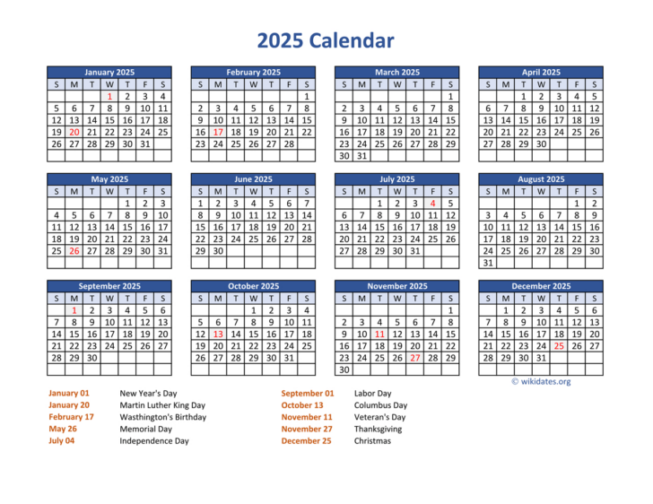 Federal Holidays 2025 Calendar With Holidays Printable