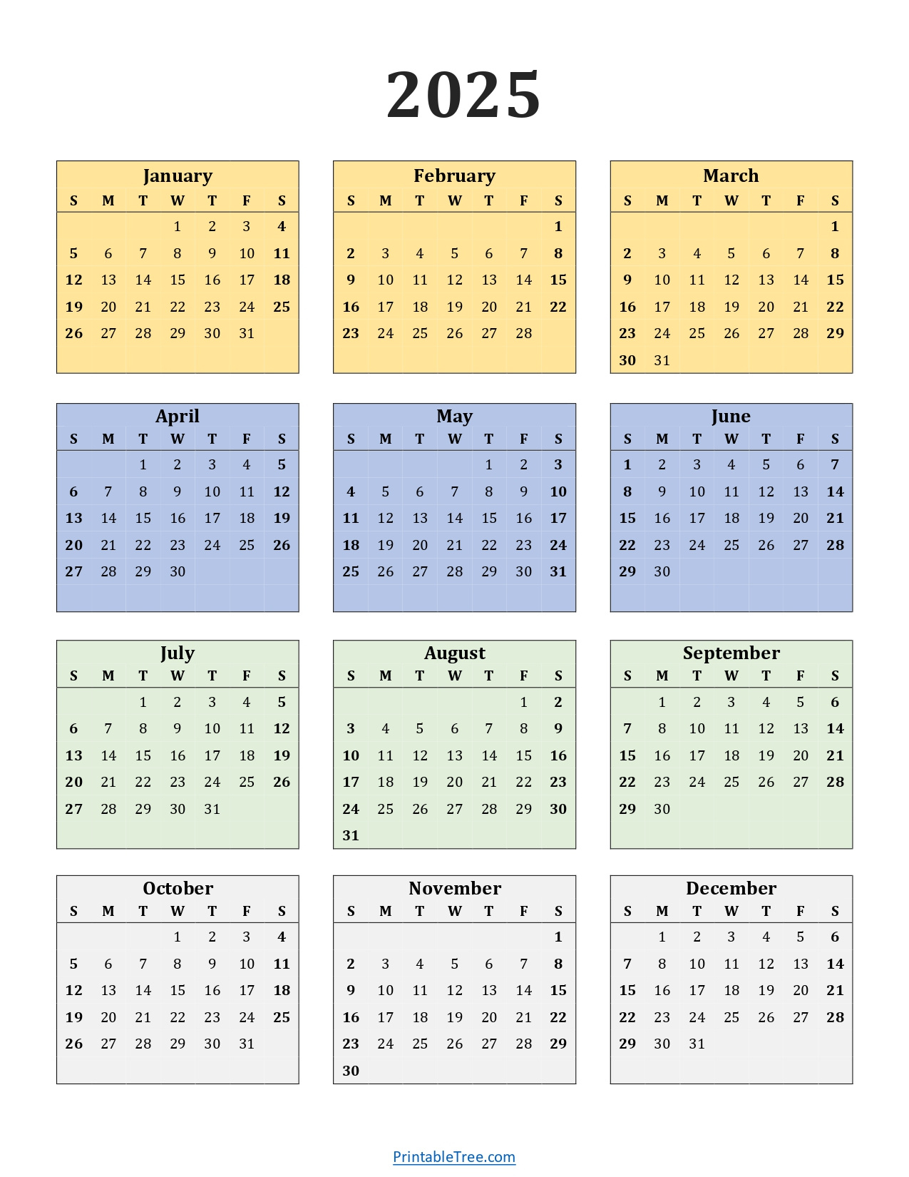 Printable Calendar 2025 One Page With Holidays (Single Page) 2025 for Free 2025 Yearly Calendar Printable One Page