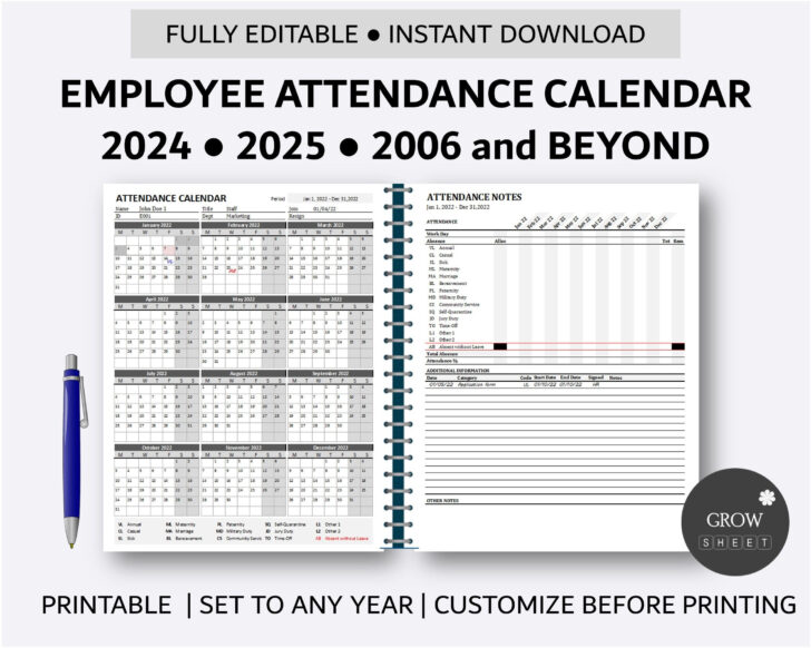 2025 Attendance Calendar Template