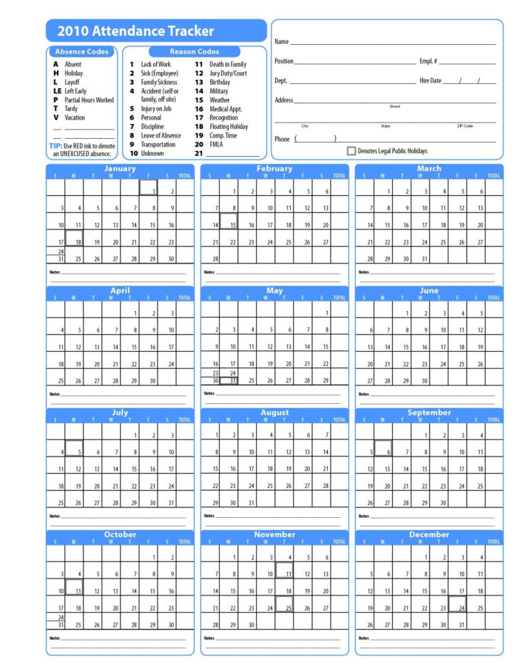 2025 Employee Attendance Calendar Printable Free Download