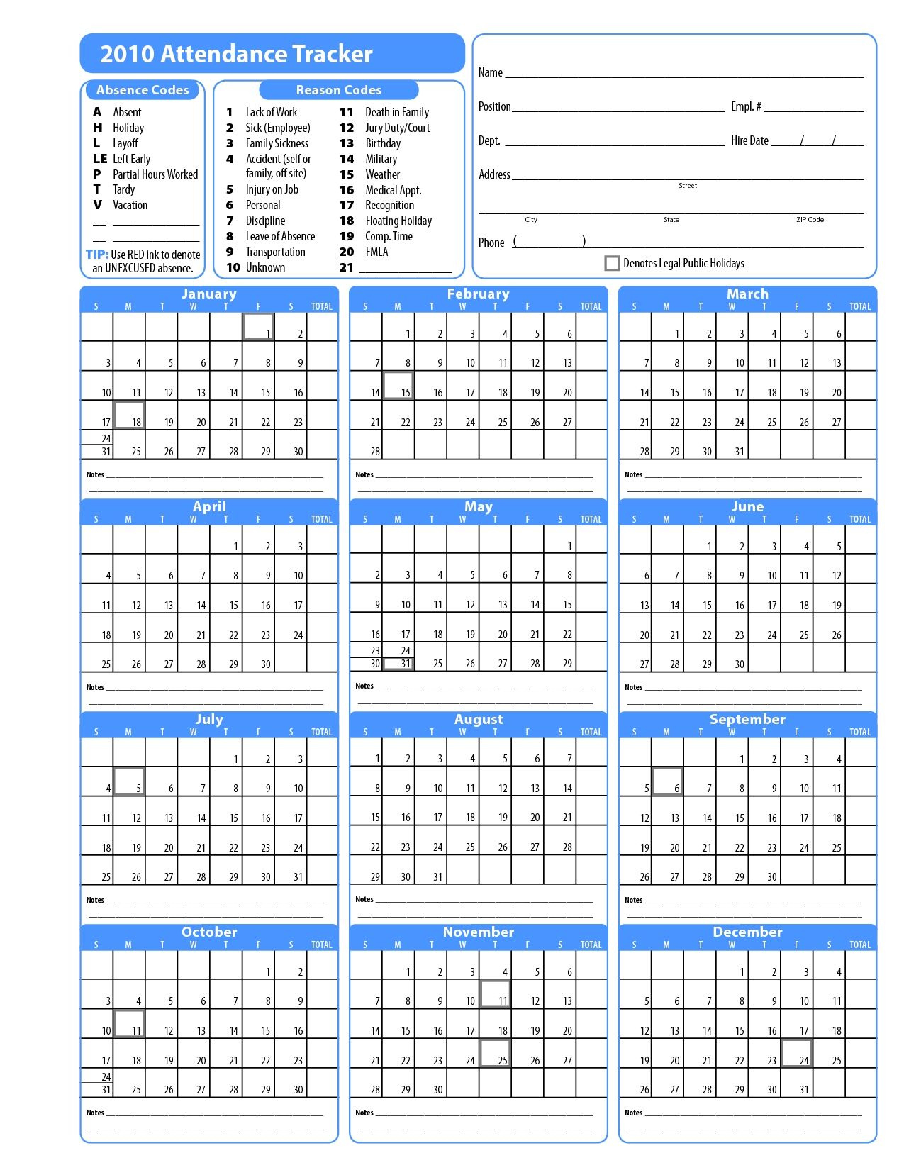 Printable Employee Attendance Calendar Template for 2025 Employee Attendance Calendar Printable Free Download