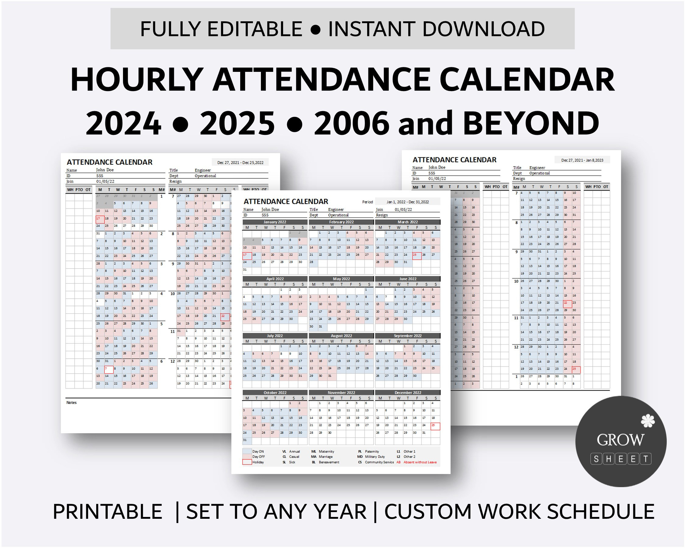 Printable Hourly Employee Attendance Calendar Custom Attendance inside 2025-2026 Attendance Calendar