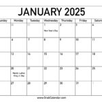 Printable January 2025 Calendar For January 2025 Printable Calendar With Holidays