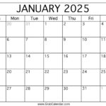 Printable January 2025 Calendar Regarding Free Printable Calendar Jan 2025