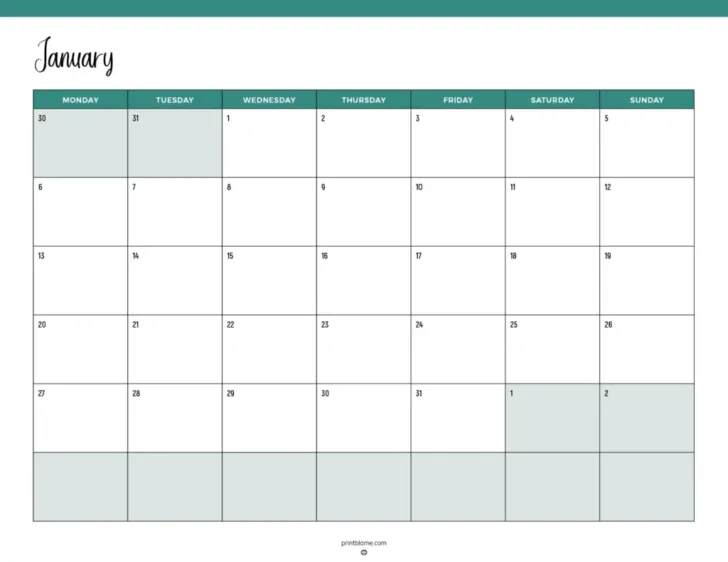 Blank January 2025 Calendar Printable