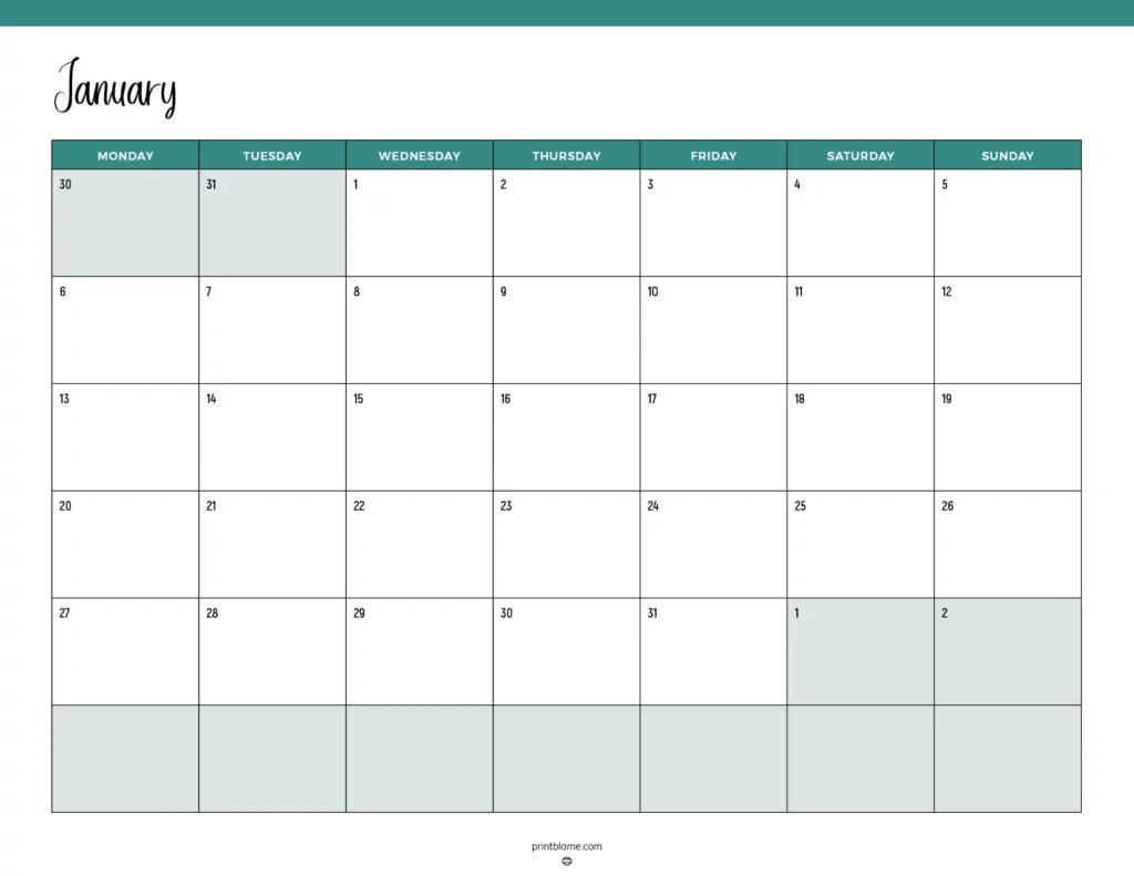 Printable January 2025 Calendars | Free Pdf Downloads for Blank January 2025 Calendar Printable