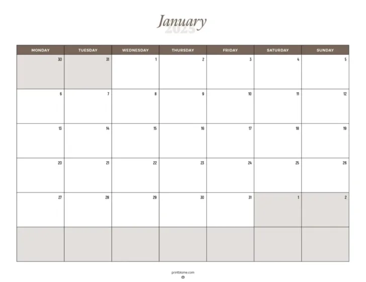 Free Printable Monthly Calendar January 2025