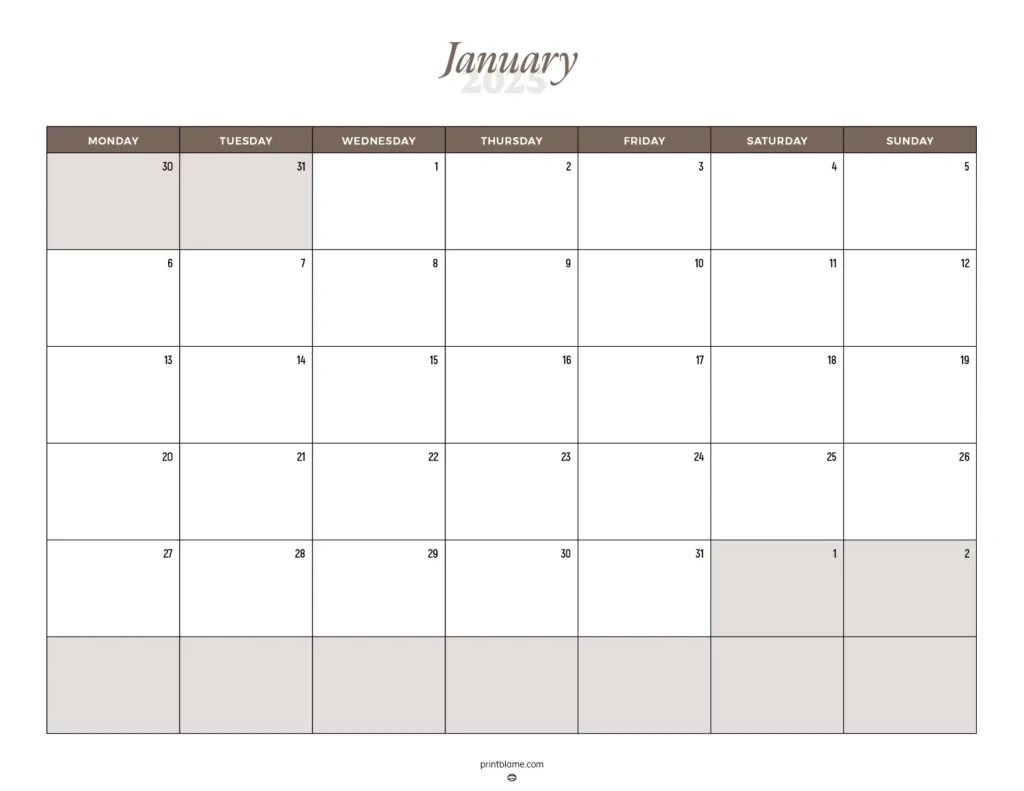 Printable January 2025 Calendars | Free Pdf Downloads for Free Printable Monthly Calendar January 2025