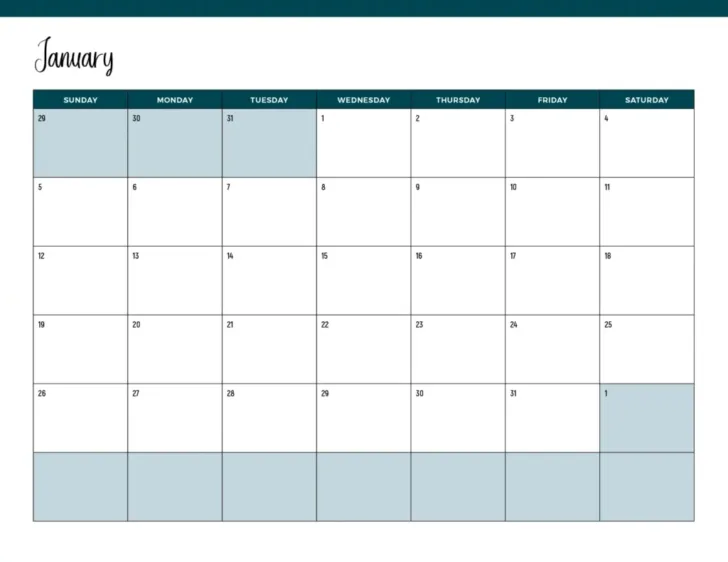 Calendar Template January 2025 Printable