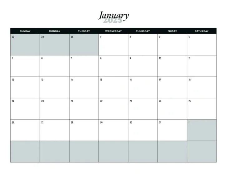 Printable Monthly Calendar January 2025