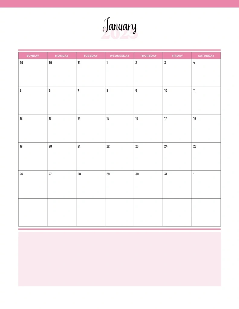 Printable January 2025 Calendars | Free Pdf Downloads within January 2025 Calendar Printable Pink