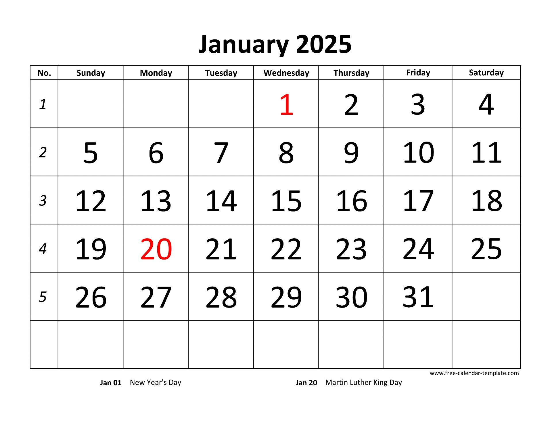 Printable Monthly Calendar 2025 | Free-Calendar-Template in Free Printable Monthly Calendar 2025 With Holidays