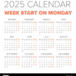 Simple 2025 Year Calendar, Week Starts On Monday Stock Vector For 2025 Calendar Printable Monday Start