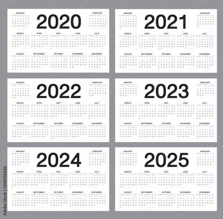 5 Year Calendar 2021 To 2025 Printable