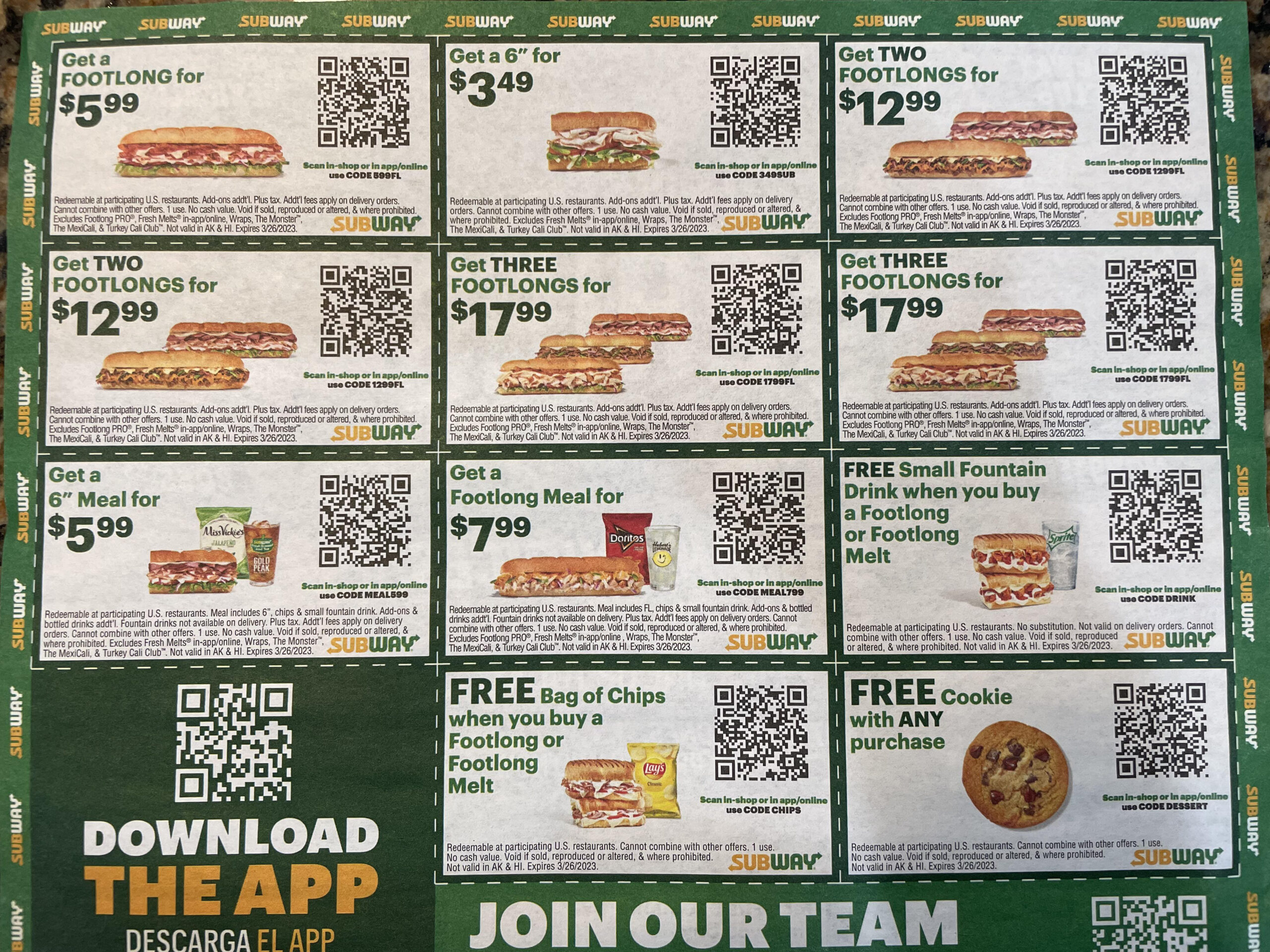 Subway 2025 Printable Coupons for Subway Coupons January 2025 Printable