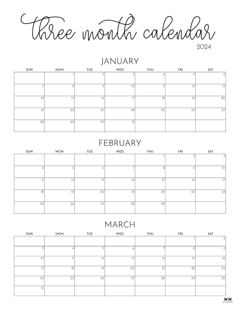 Three Month/Quarterly Calendars - 36 Free Calendars | Printabulls with December 2024 Calendar Printable For 3 Month Calendar Template