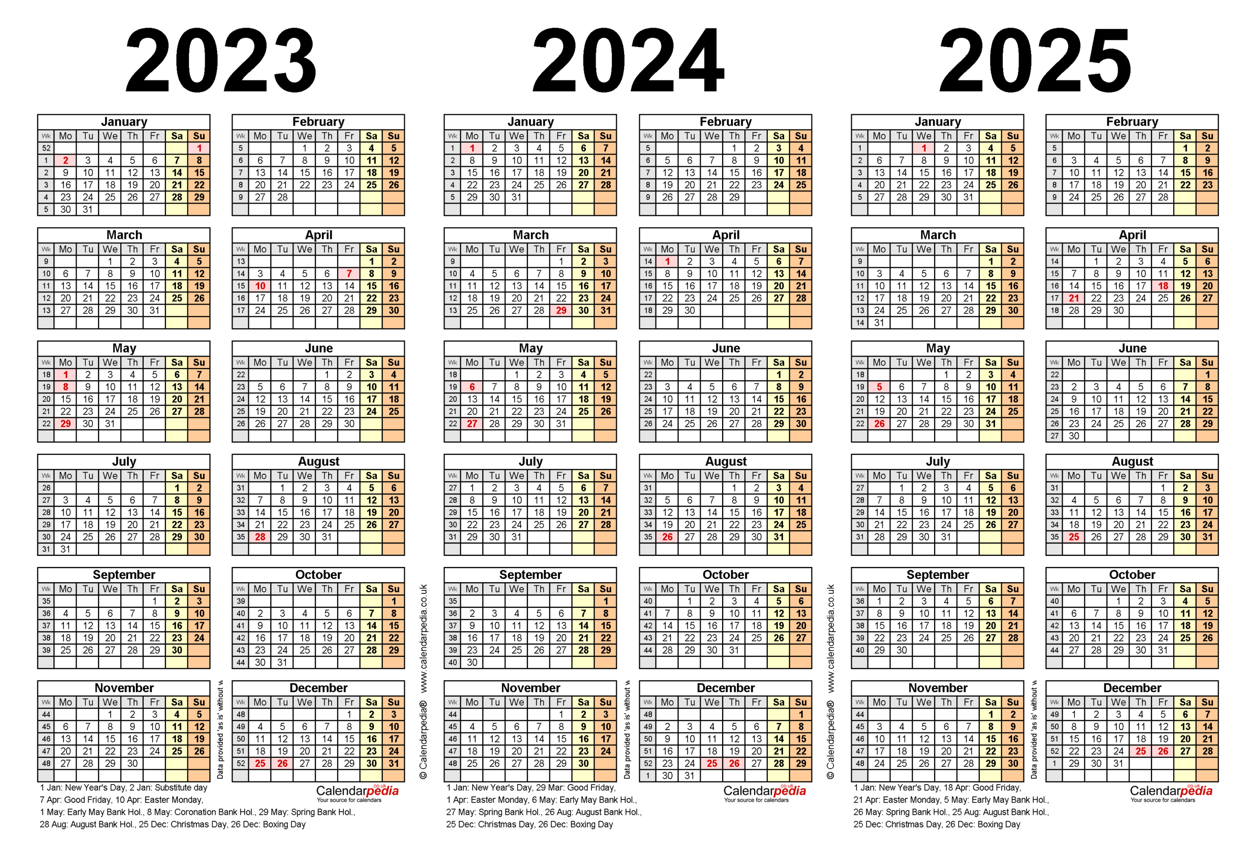 Three Year Calendars For 2023, 2024 &amp;amp; 2025 (Uk) For Pdf for Printable 3 Year Calendar 2023 To 2025