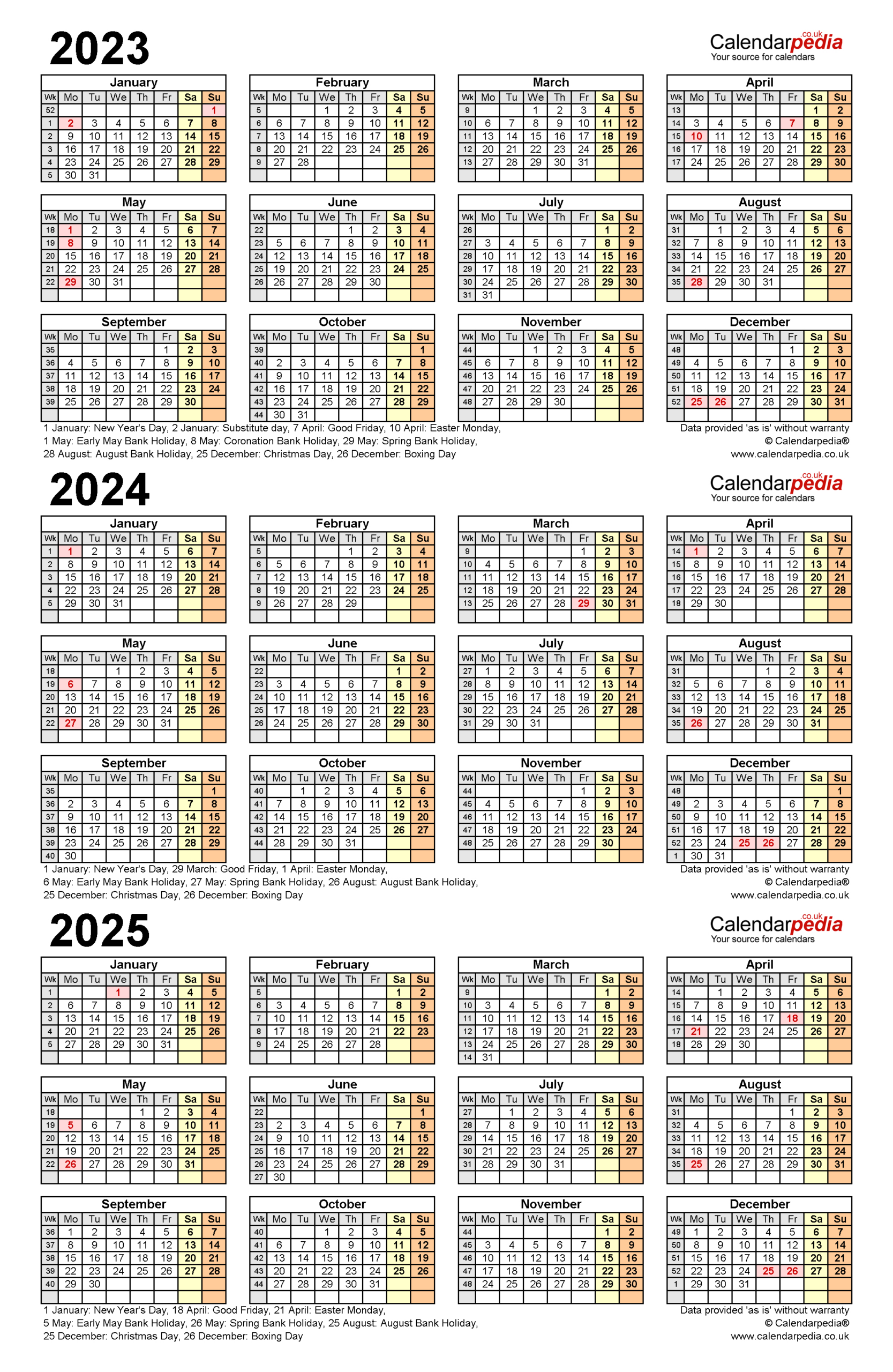 Three Year Calendars For 2023, 2024 &amp;amp; 2025 (Uk) For Pdf in 3 Year Calendar 2022 To 2025 Printable