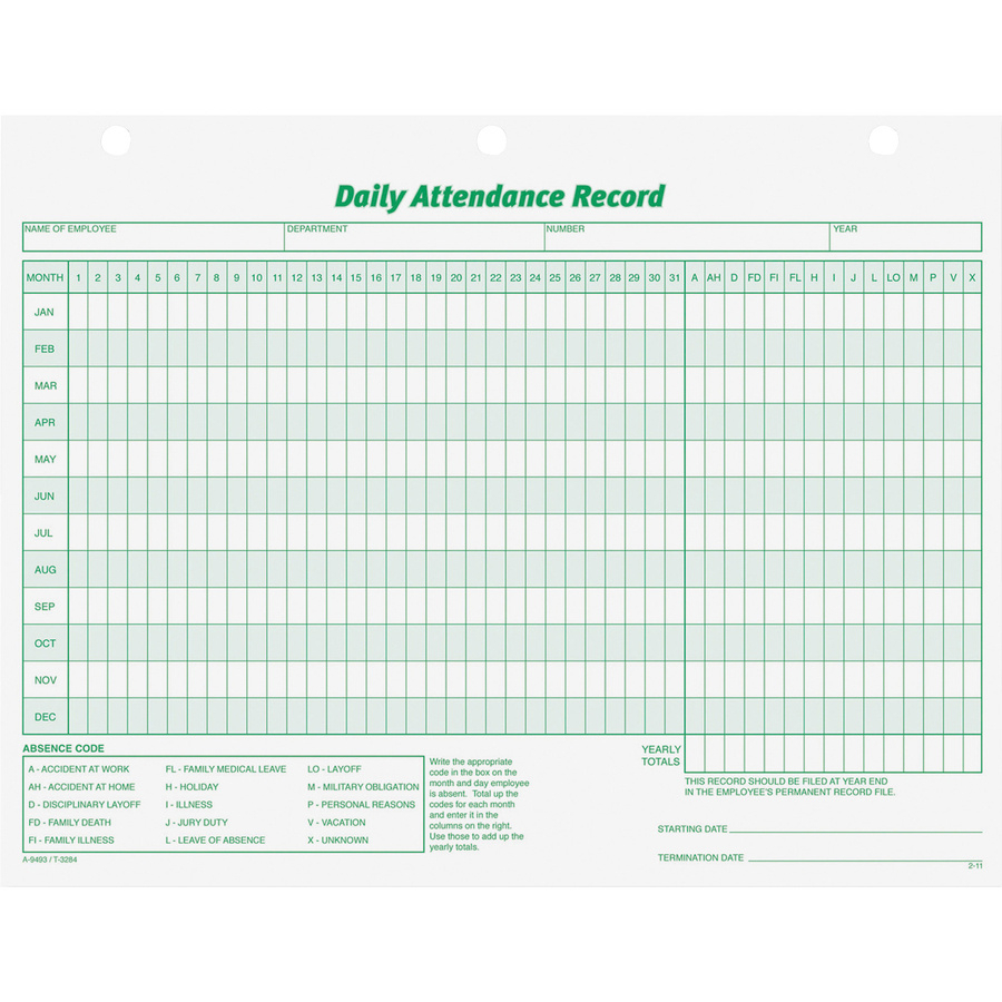 Tops Daily Employee Attendance Record Form intended for Ppe 2025 Employee Attendance Calendar