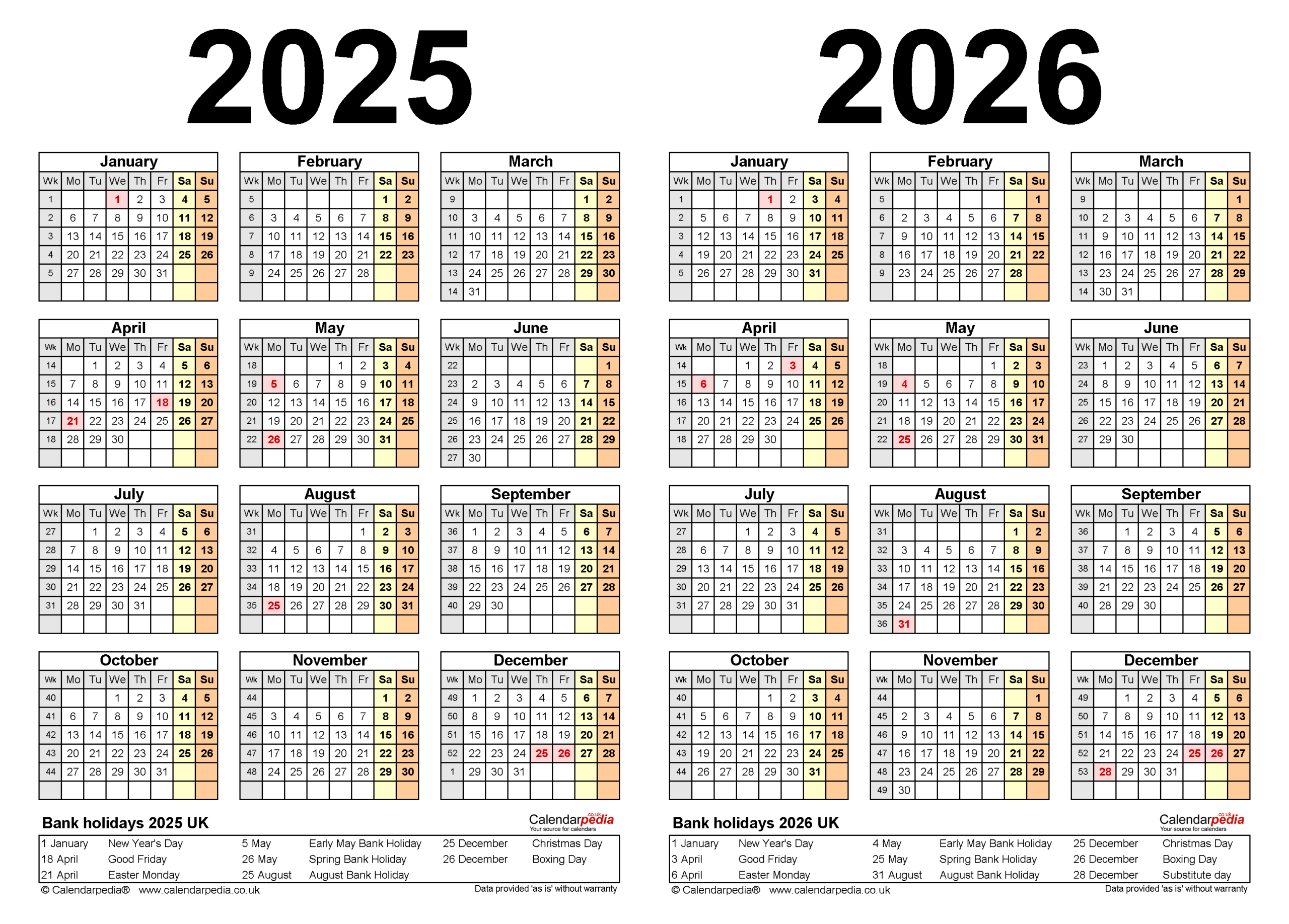 Two Year Calendars For 2025 And 2026 (Uk) For Pdf regarding Printable Calendar 2025 And 2026