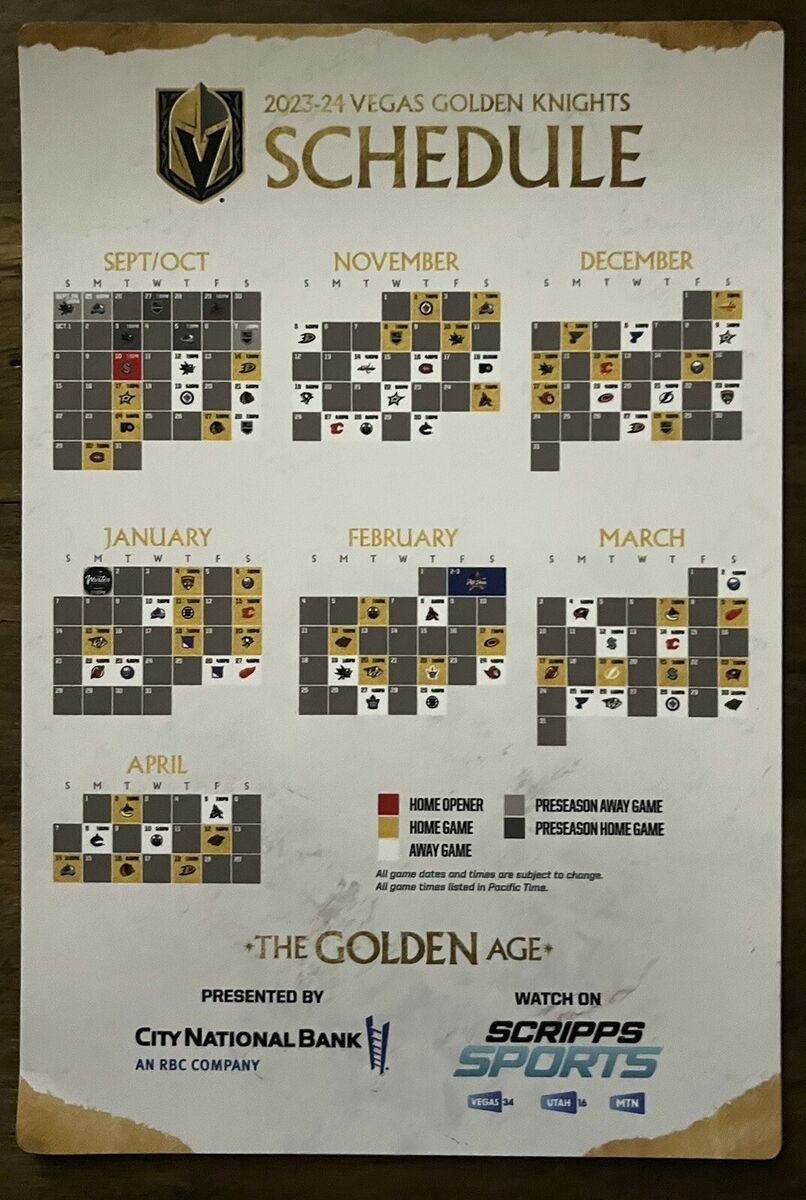 Vegas Golden Knights 2023-2024 Magnetic Schedule | Ebay in Vegas Golden Knights Printable Schedule Calendar 2025