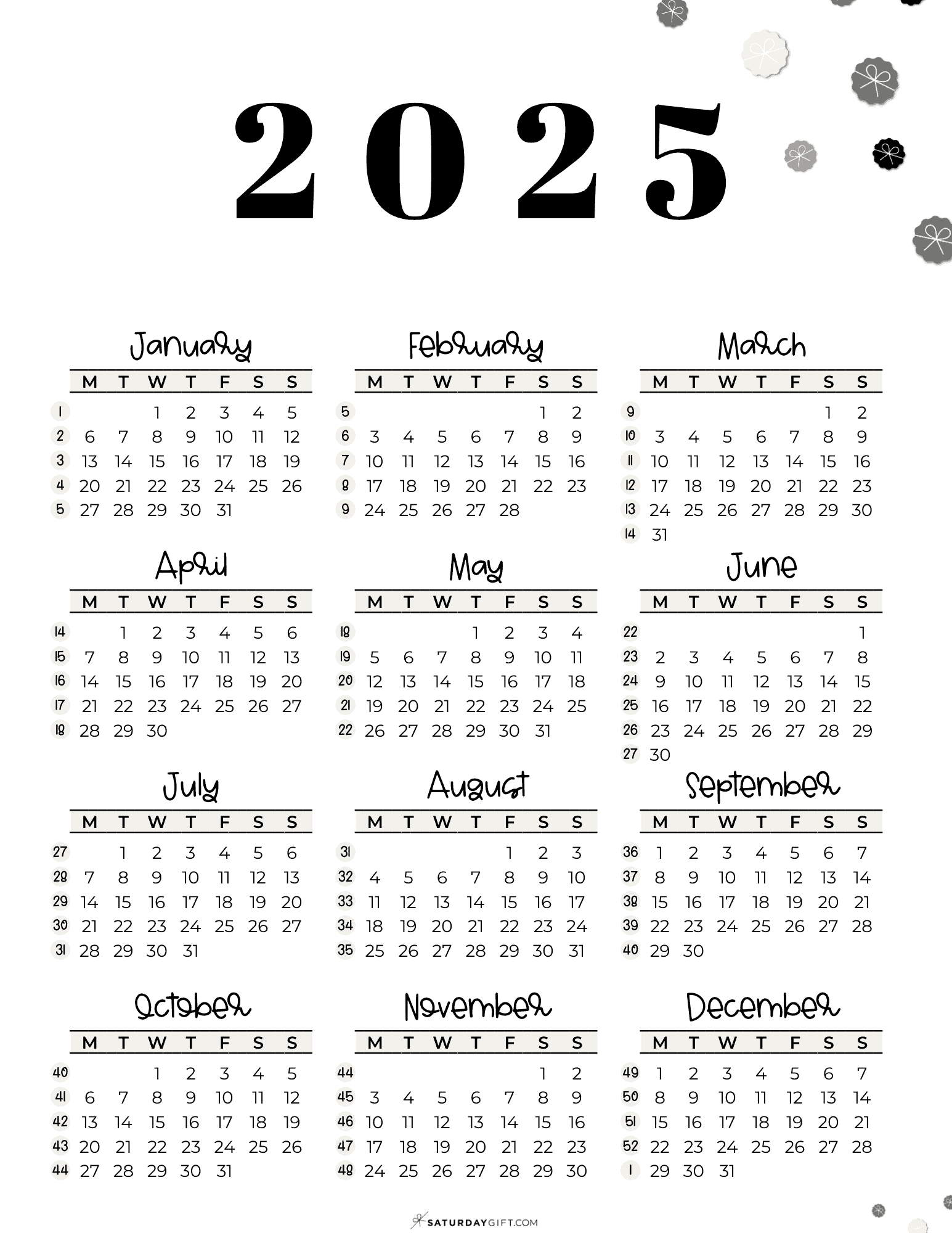 Week Numbers For 2025 - What Week Is It? | Saturdaygift intended for 2025 Printable Calendar With Week Numbers